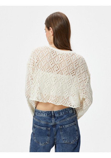 Ajurlu Crop Kazak Uzun Geniş Kollu Bisiklet Yaka fırsatları