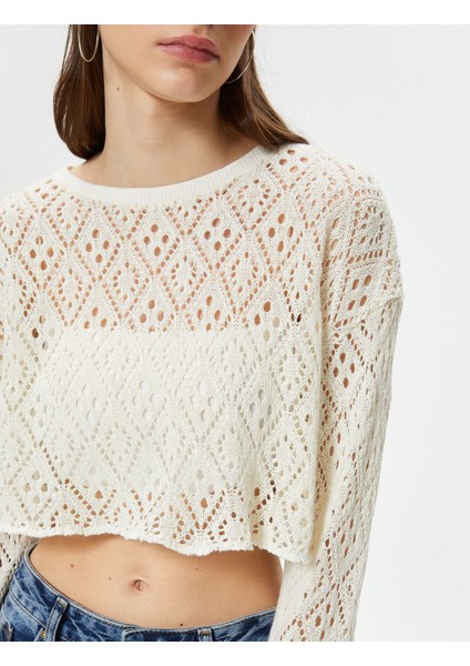 Ajurlu Crop Kazak Uzun Geniş Kollu Bisiklet Yaka indirimleri