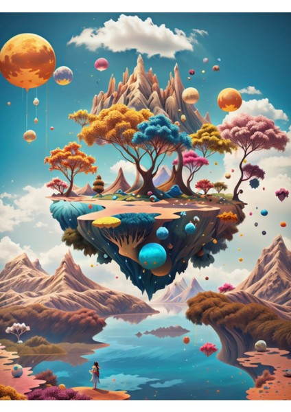 Renkli Baskılı Sayılarla Boyama Hobi Seti (Çerçeveli) 50X65 Cm: Gökyüzündeki Ağaç