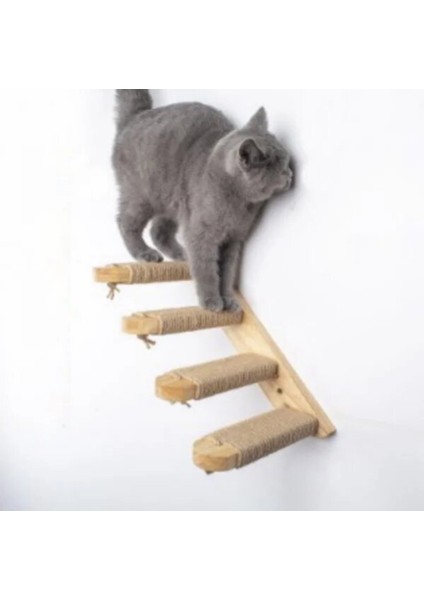 Doğal Kedi Tırmanma ve Tırmalama Merdiveni Ahşap tasarım Duvara Monte Sağ Model