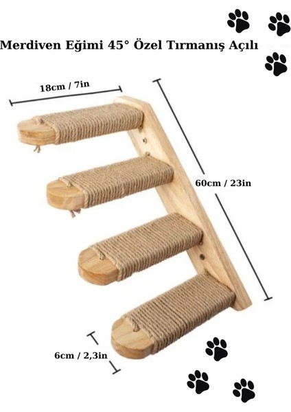 Doğal Kedi Tırmanma ve Tırmalama Merdiveni Ahşap tasarım Duvara Monte Sağ Model fırsatları