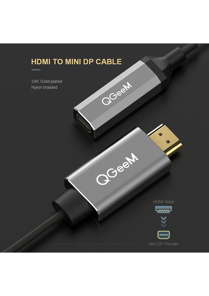Qgeem QG-HD02-1 * HDMI - Mdp Dişi Adaptör-Gri (Yurt Dışından)