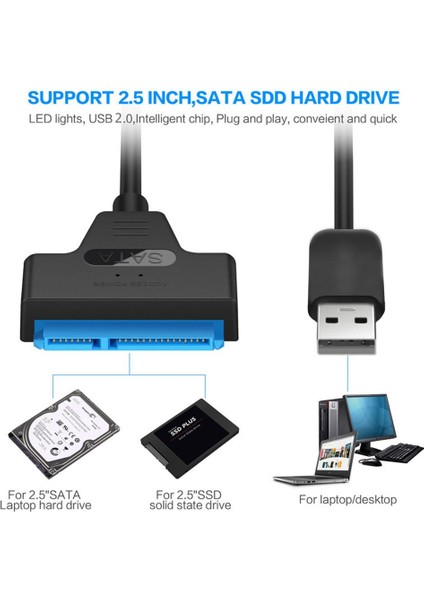 USB 2.0 - Sata 22PIN Adaptör Dönüştürücü Kablosu Için 2.5in HDD SSD Sabit Sürücüler Usb2.0 - Sata 22PIN Kablo Adaptörü Bilgisayar Kabloları (Yurt Dışından)
