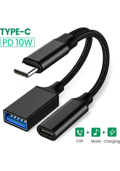 USB C Otg Kablolu Telefon Adaptörü 2in1 Tip C Erkek USB C Dişi Şarj Portu ile USB Dişi Splitter Adaptörü Samsung Xiaomi Için (Yurt Dışından)