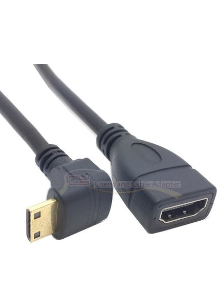 90 Derece Aşağı Sağ Açılı Mini HDMI Uyumlu Erkek - HDMI Uyumlu Dişi Adaptör Kablosu HDMI 10 cm Siyah (Yurt Dışından)