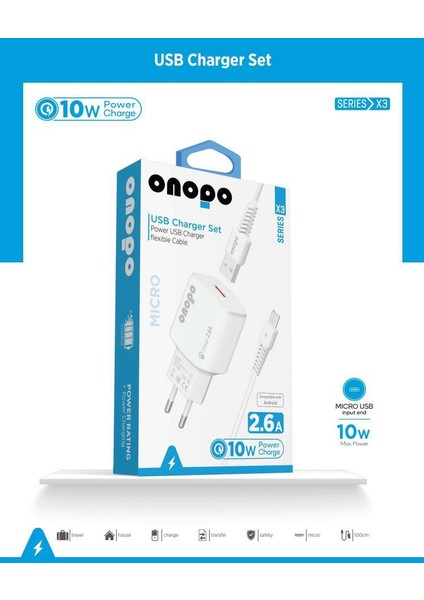 onopo Android Xiaomi Ve Samsung Uyumlu Hızlı Şarj Micro Usb 2.6a Hızlı Şarj Cihazı 12w - X3