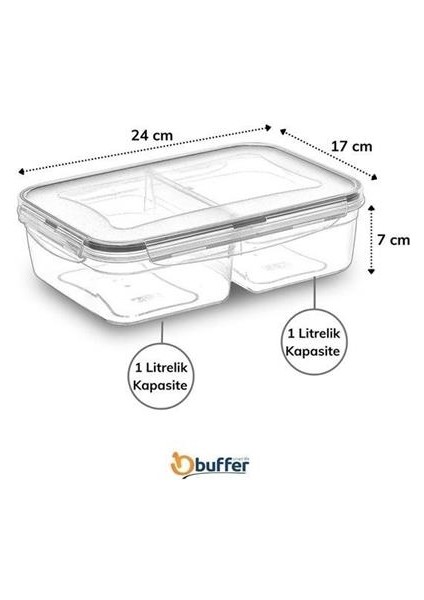 Petinka® 2 Bölmeli 1+1 Litre Kilitli Kapaklı Erzak Saklama Kabı LC-525 fiyatları