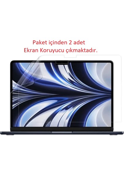 Macbook Air 15 M2 2023 A2941 Uyumlu Set Simli Kılıf Kapak Klavye Koruyucu Ekran Koruyucu Film