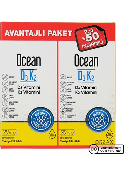 Vitamin D3 K2 Damla 2 x 20 ml
