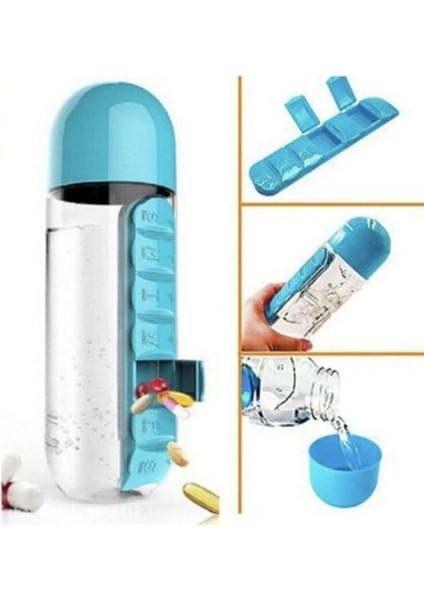 600ML 7 Gün Hap Ilaç Saklama Kutusu Water Ilaç Kutulu Kapaklı Matara Suluk Hap Takipli Suluk fiyatları