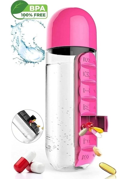 600ML 7 Gün Hap Ilaç Saklama Kutusu Water Ilaç Kutulu Kapaklı Matara Suluk Hap Takipli Suluk modelleri