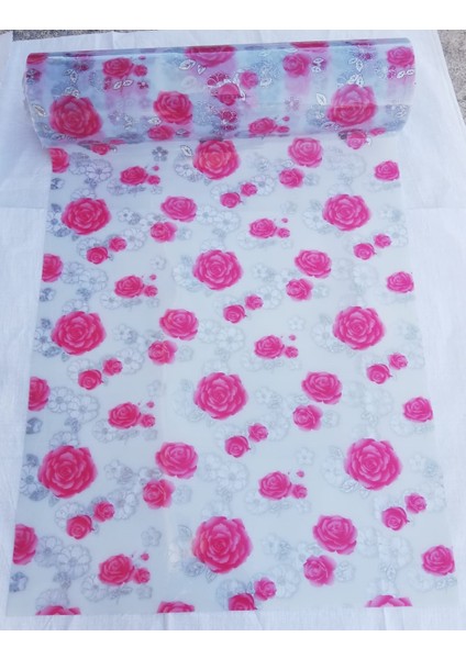 ŞEFFAF DESENLİ 100cm x 120cm PEMBE GUL MASA ÖRTÜSÜ 1.7mm KALIN PVC KAYMAZ MASA ÖRTÜSÜ