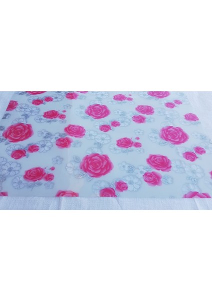 ŞEFFAF DESENLİ 100cm x 120cm PEMBE GUL MASA ÖRTÜSÜ 1.7mm KALIN PVC KAYMAZ MASA ÖRTÜSÜ