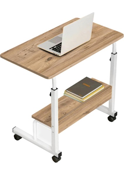 Yükseklik Ayarlı Raflı Laptop Sehpası ve Çalışma Masası - Atlantik Çam Beyaz (Tekerli) 70X40 fiyatları