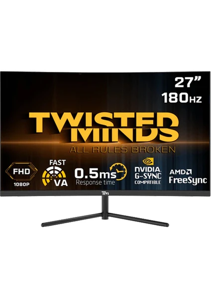 Twısted Mınds 27" TM27FHD180VA Fhd 180HZ 0,5ms HDMI Dp Hdr R1500 Kavisli Rgb Gamıng Monitör