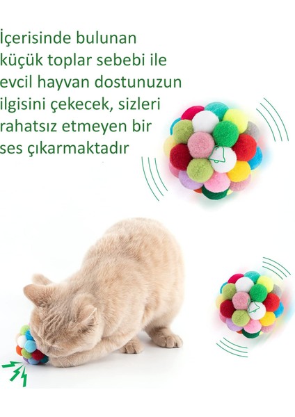Ponponlu ve Çıngıraklı Kedi Oyun Topu Kedi Egzersiz Oyuncağı Evcil Hayvan Hareket Oyuncak 1 Adet fırsatları