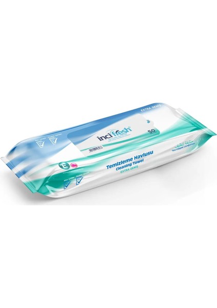 Inci Fresh Islak Vücut Temizleme Havlusu Mendil - Vitamin E + B5 - Parabensiz - 50 Adetlik 5 Paket