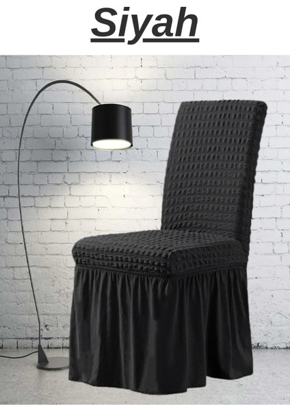 E Bahar 6 Adet Bürümcük Sandalye Kılıfı. Likralı Etekli Lastikli Yıkanabilir Sandalye Örtüsü.