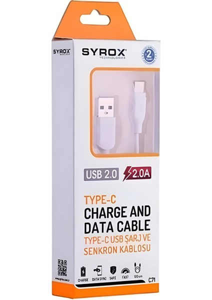 Şarj Kablosu Syrox C71 Type-C
