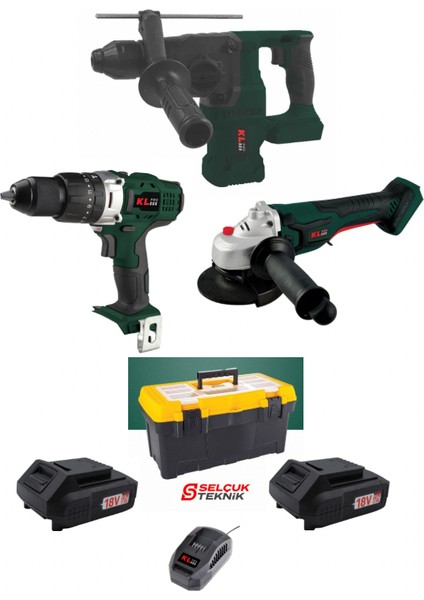 Şarjlı 3’lü Combo Set Pnömatik Matkap - Darbeli Vidalama- Avuç Taşlama