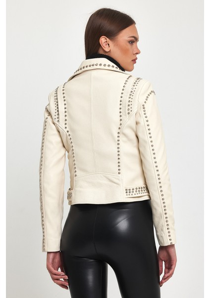 Trok Detaylı Doğal Damarlı Deri Ceket fiyatları