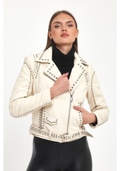 Trok Detaylı Doğal Damarlı Deri Ceket fırsatları