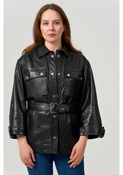 Gömlek Model Turvakar Kol Kadın Deri Ceket