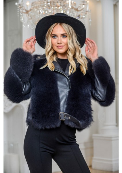 Beden ve Kollar Kürk Detaylı Kadın Deri Ceket fiyatları