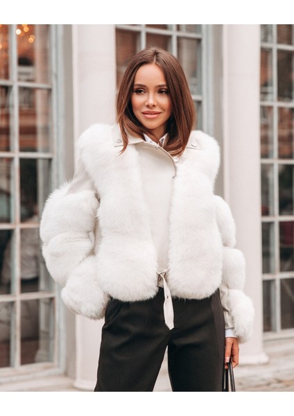 Beden ve Kollar Kürk Detaylı Kadın Deri Ceket fiyatları