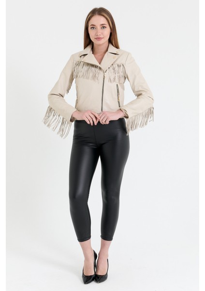 Püsküllü Kadın Deri Ceket