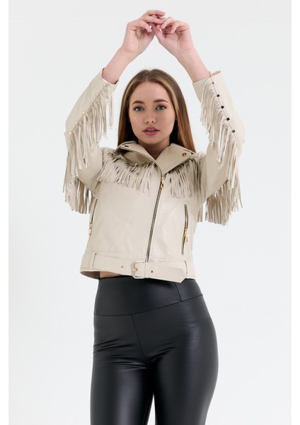 Püsküllü Kadın Deri Ceket modelleri