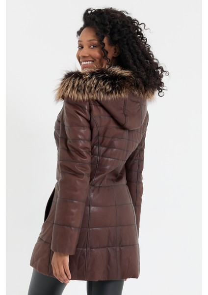 Kapüşon Kenarı Kürk Şişme Kadın Deri Ceket fiyatları