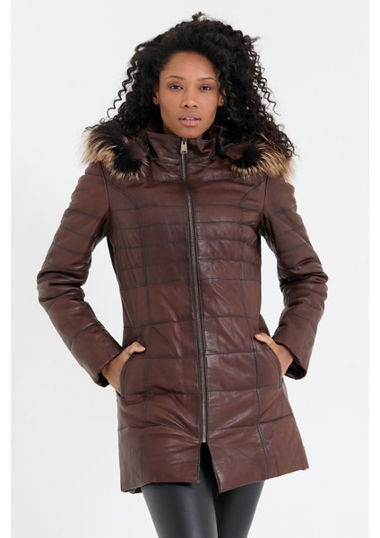 Kapüşon Kenarı Kürk Şişme Kadın Deri Ceket fırsatları
