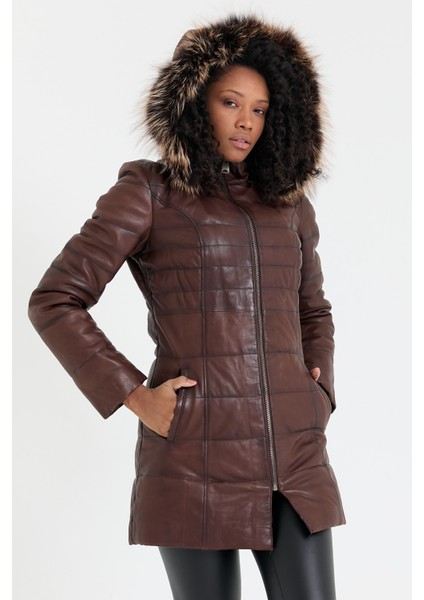 Kapüşon Kenarı Kürk Şişme Kadın Deri Ceket indirimleri