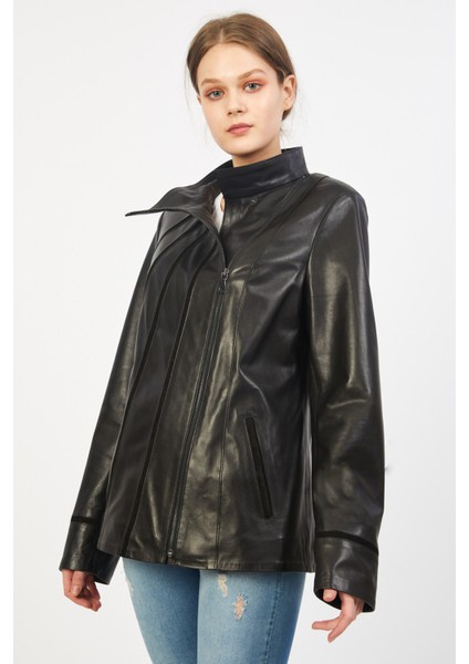 Süet Biye Detaylı Kadın Deri Ceket fiyatları