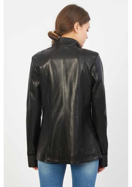 Süet Biye Detaylı Kadın Deri Ceket modelleri