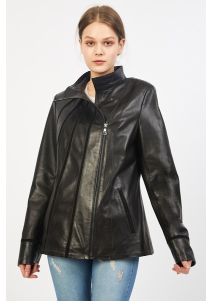 Süet Biye Detaylı Kadın Deri Ceket fırsatları