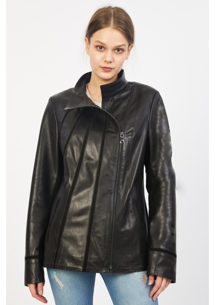 Süet Biye Detaylı Kadın Deri Ceket indirimleri
