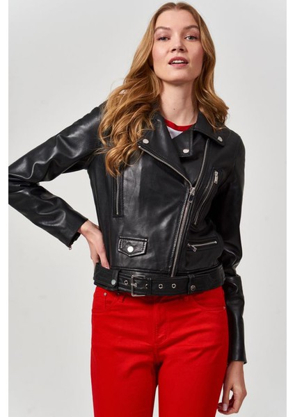 Klasik Biker Kadın Deri Ceket indirimleri