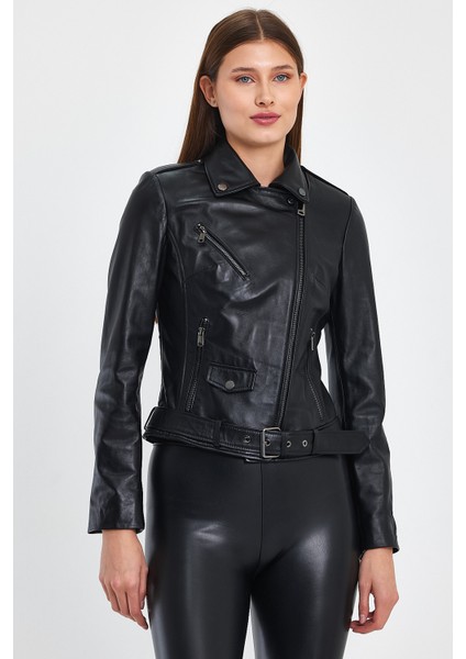 Biker Kadın Deri Ceket