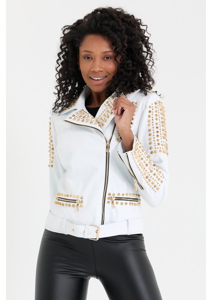 Trok Detaylı Kadın Deri Ceket