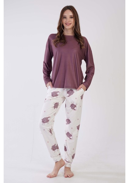 Kadın Mıcrowelsoft Marla Düşük Omuzlu Uzun Kol Pijama Takım