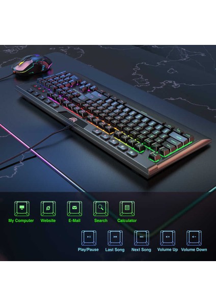 Savaş Alanına Hazır Taktiksel Klavye ve Hızlı Dpı Mouse Rgb LED Gaming Oyuncu Klavye ve Mouse Seti