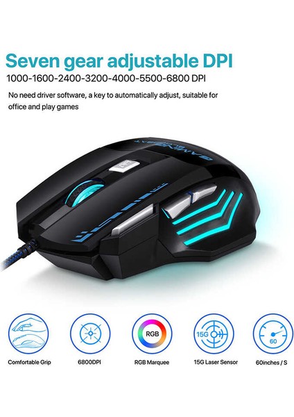 Oyuncular Için Ekstra Ateş Etme Tuşlu7 Tuşlu Ergonomik Oyuncu Gaming Mouse, 6800 Dpı, Hassas Kontrol fiyatları