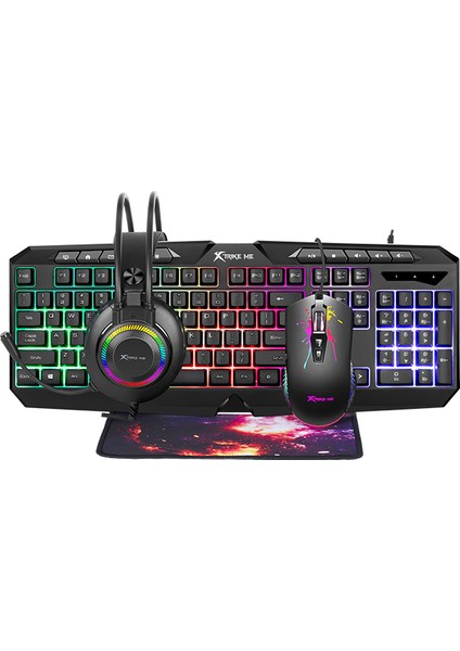 Oyuncular Için 4'lü Premium Gaming Set LED Rgb Klavye, LED Rgb Kulaklık, LED Rgb Mouse ve Pad Seti