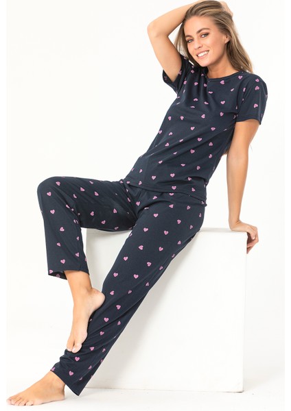 Sude Homewear Sudehomewear Kısa Kol Kalp Desenli Pijama Takımı