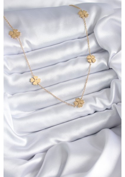 316L Çelik Zincir Gold Renk Yonca Model Kadın Kolye fiyatları