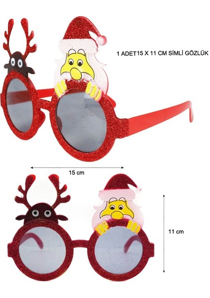 Noel Baba ve Ren Geyiği Şeklinde Camlı Yılbaşı Gözlüğü 1 Adet