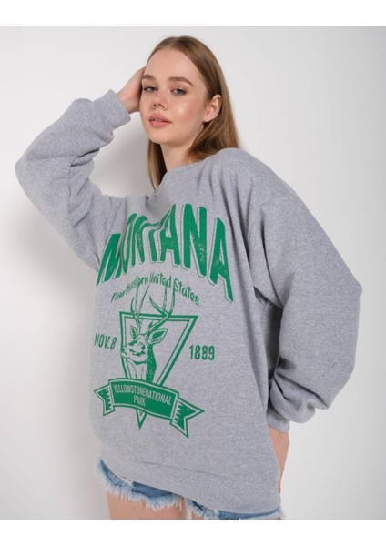 Mntn Baskılı Içi Şardonlu Uzun Bisiklet Yaka Sweatshirt