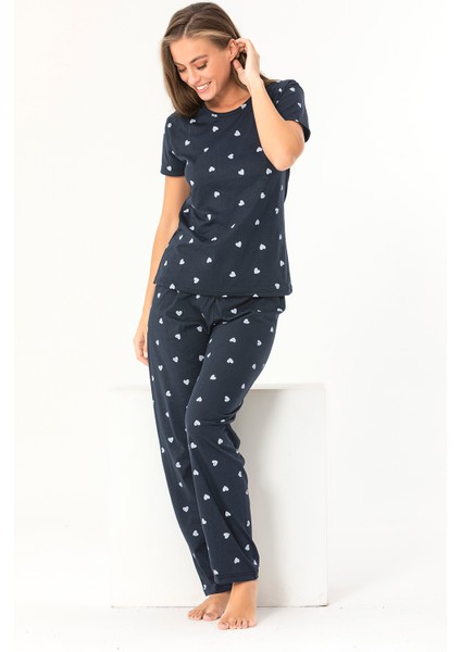 Sude Homewear Sudehomewear Kısa Kol Kalp Desenli Pijama Takımı